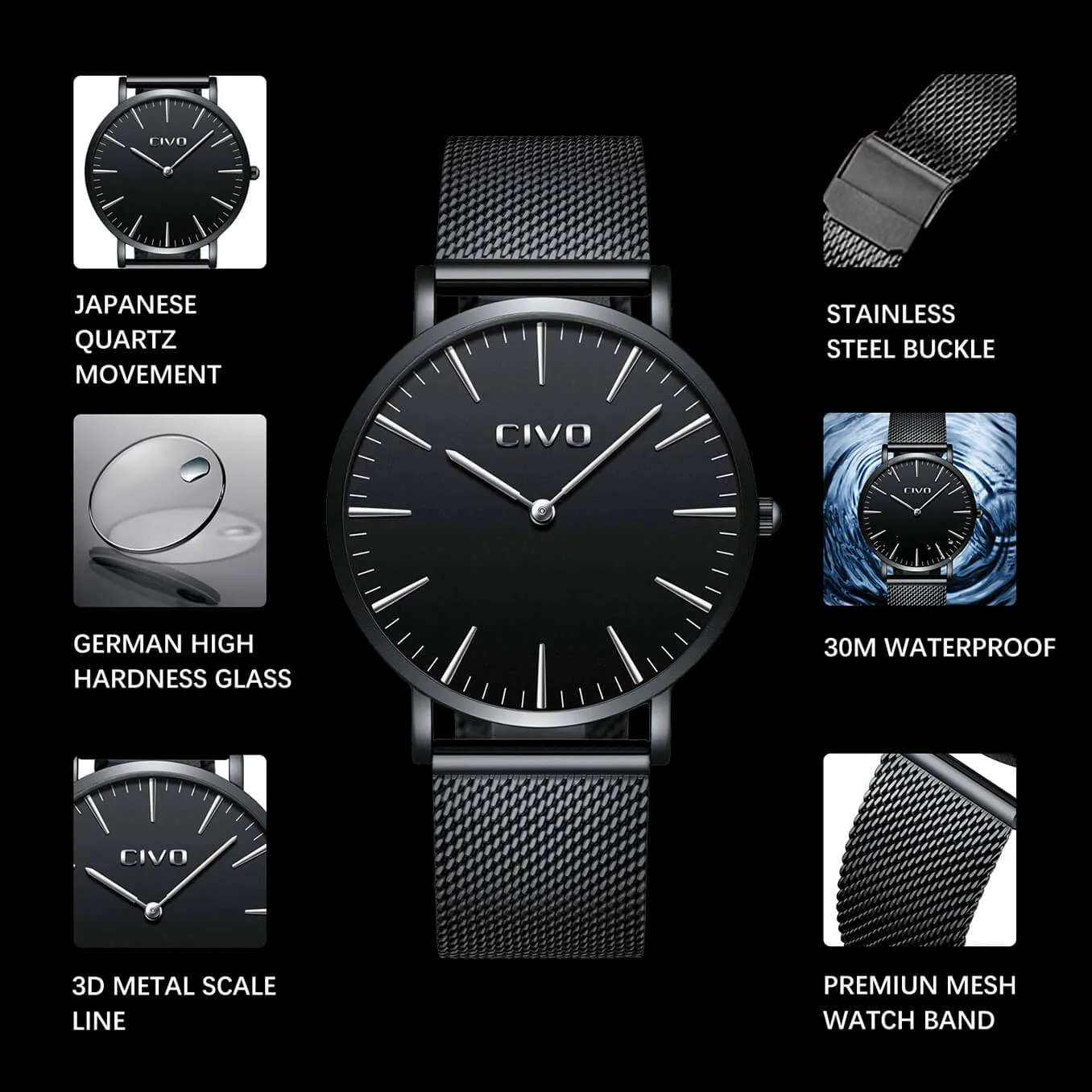 0054C | Quartz Men Watch | Mesh Band