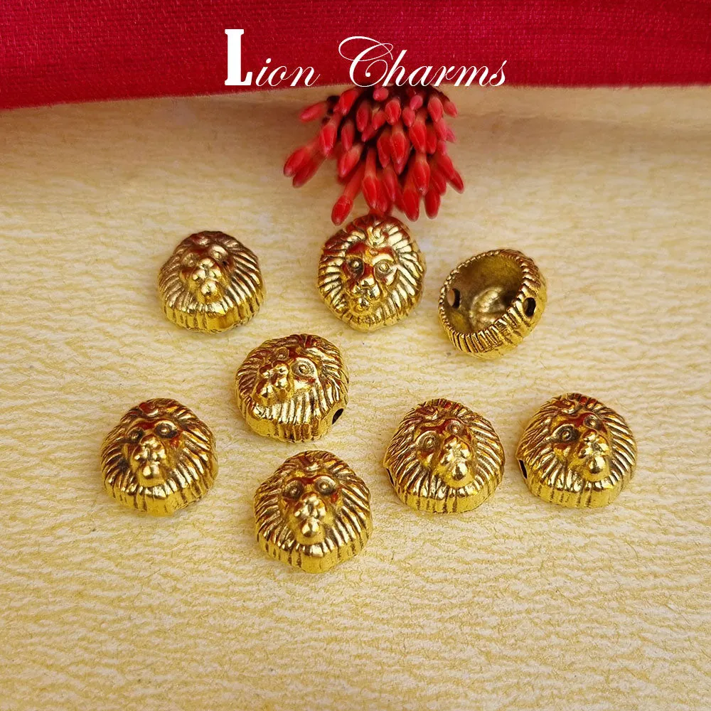 10 Pcs Lion Head Beads for bracelets Making, in gold color, size about 12mm