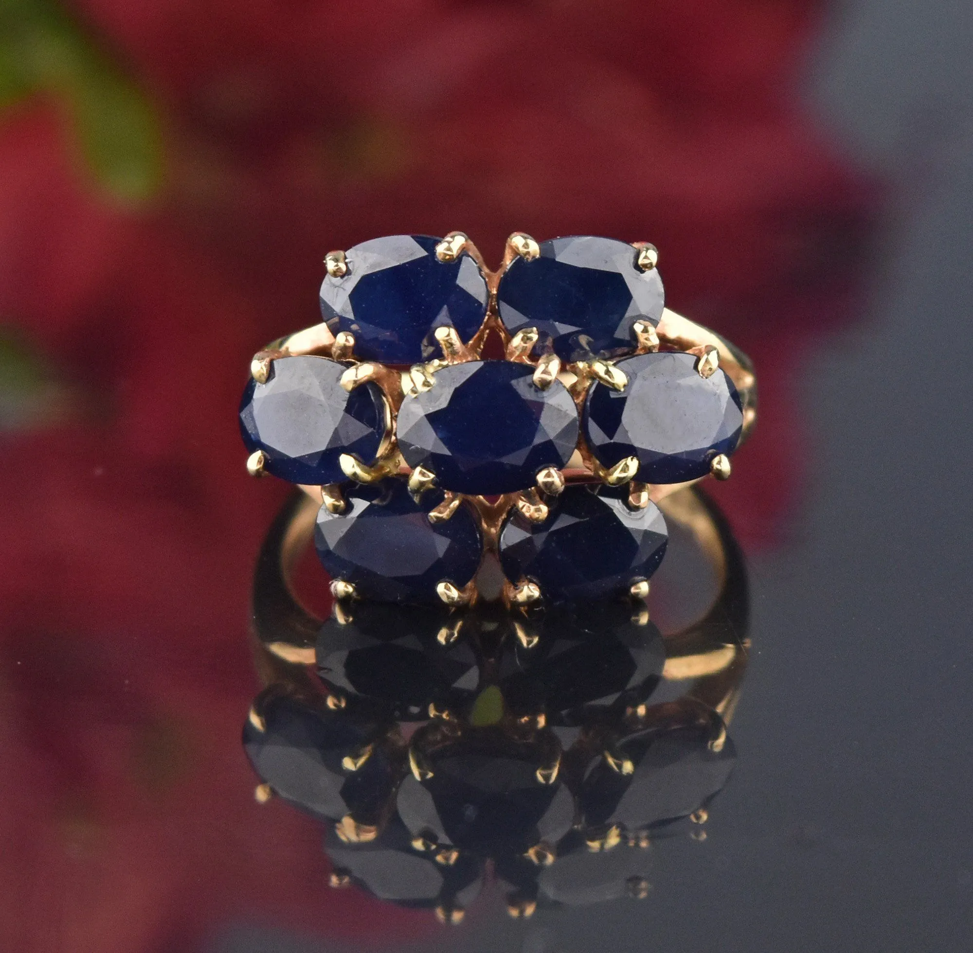 10K Gold Created Sapphire Cluster Cocktail Ring