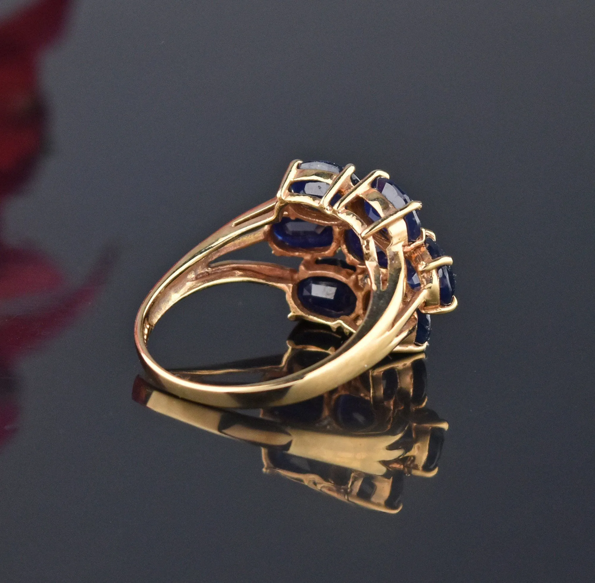 10K Gold Created Sapphire Cluster Cocktail Ring