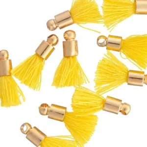 10mm Yellow Fabric Tassel with Gold Cap (10 Pieces)