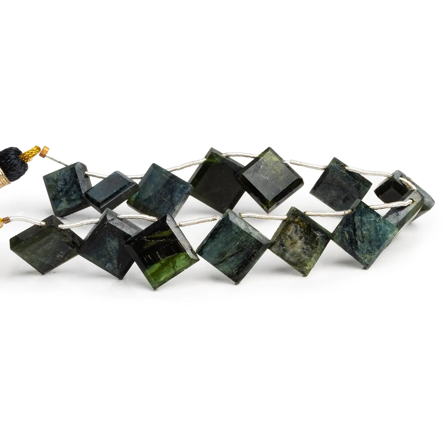 10x12mm Dark Tourmaline Pavilion Cut Squares 7 inch 11 Beads