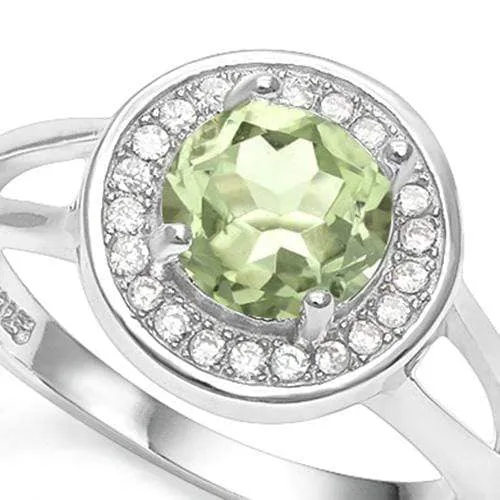 1/2 CT GREEN AMETHYST & DIAMOND 925 STERLING SILVER RING