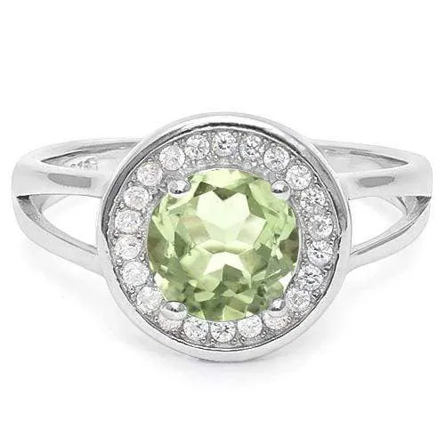 1/2 CT GREEN AMETHYST & DIAMOND 925 STERLING SILVER RING