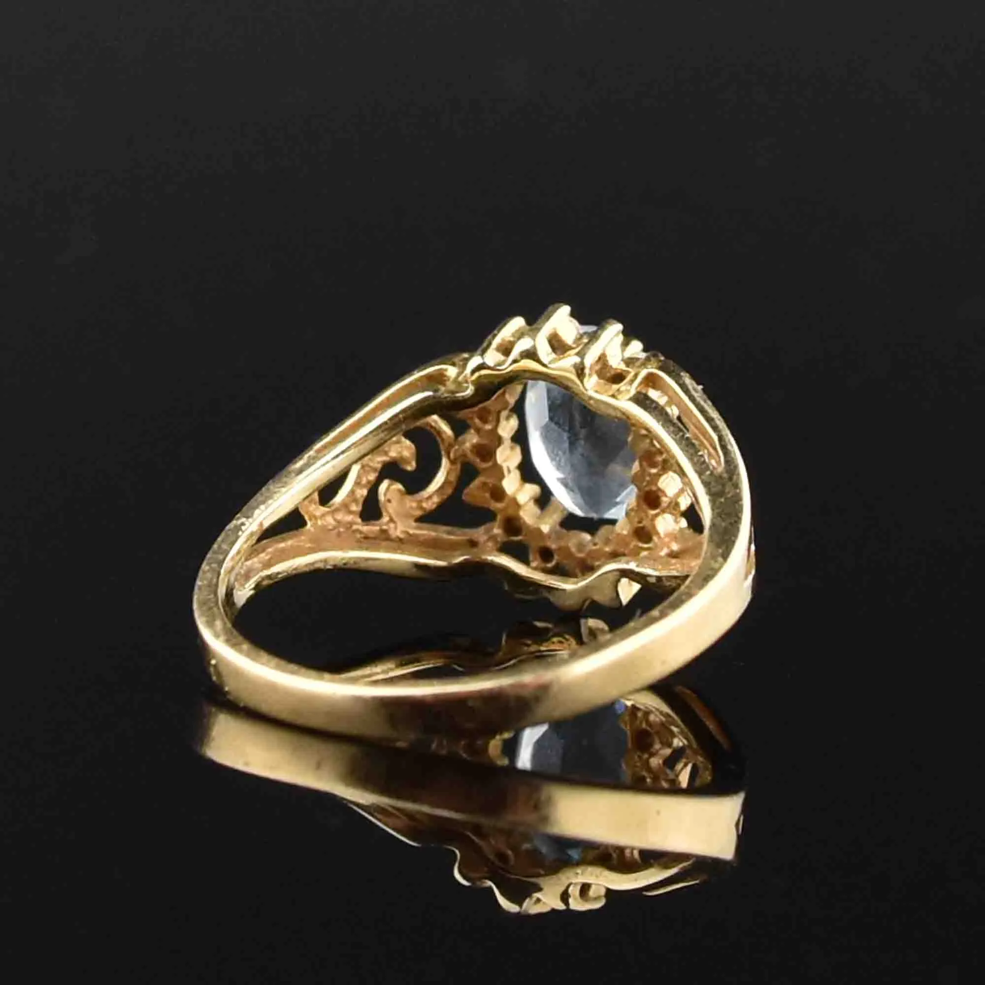 14K Gold Aquamarine Diamond Halo Ring, Sz 4.75