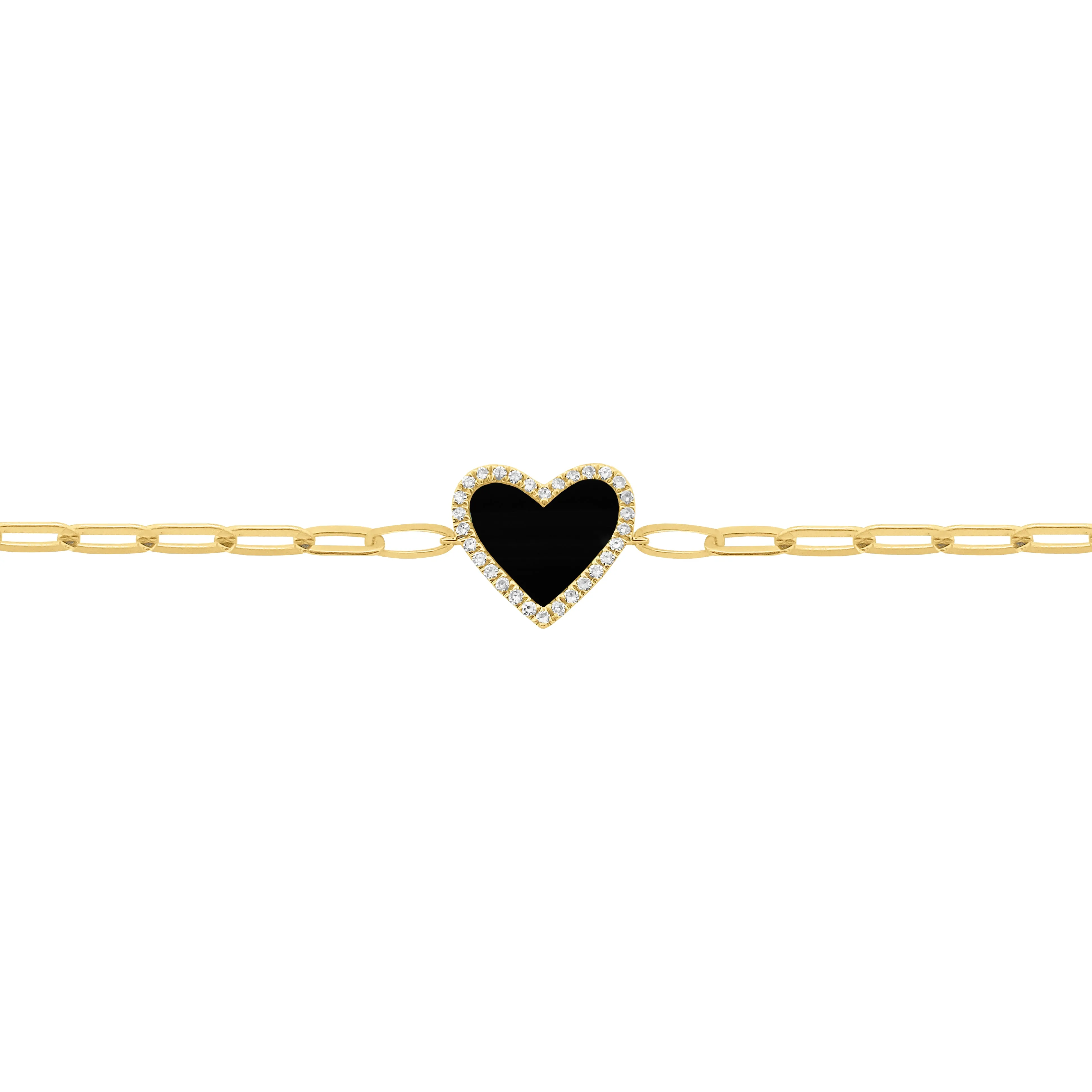 14K GOLD DIAMOND AND BLACK AGATE HAILEY HEART CHAIN BRACELET