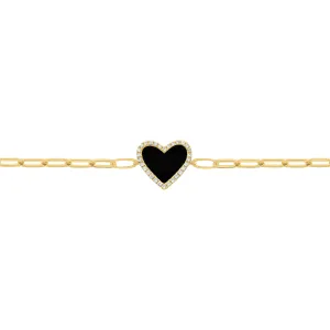 14K GOLD DIAMOND AND BLACK AGATE HAILEY HEART CHAIN BRACELET