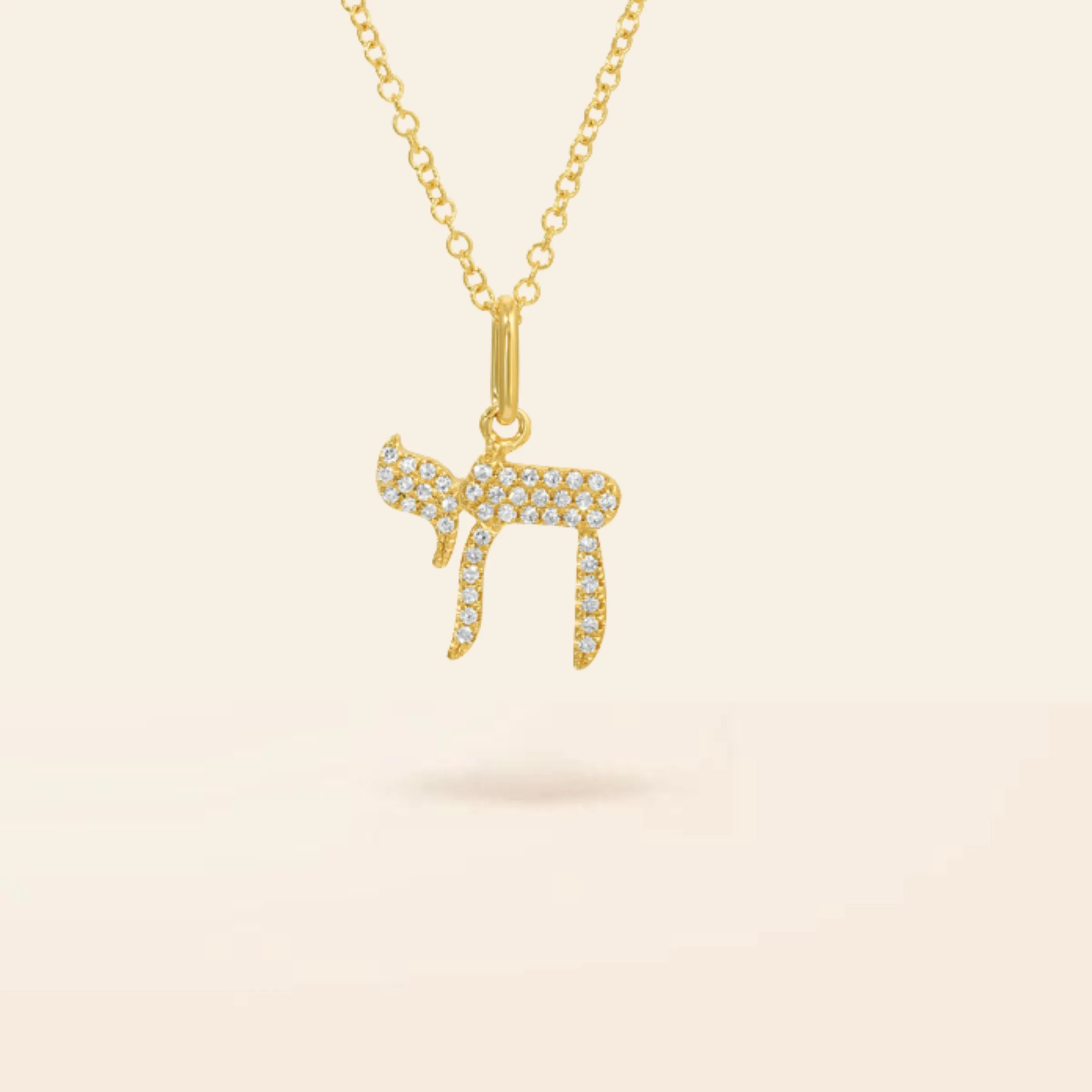 14K Gold Diamond Chai Necklace