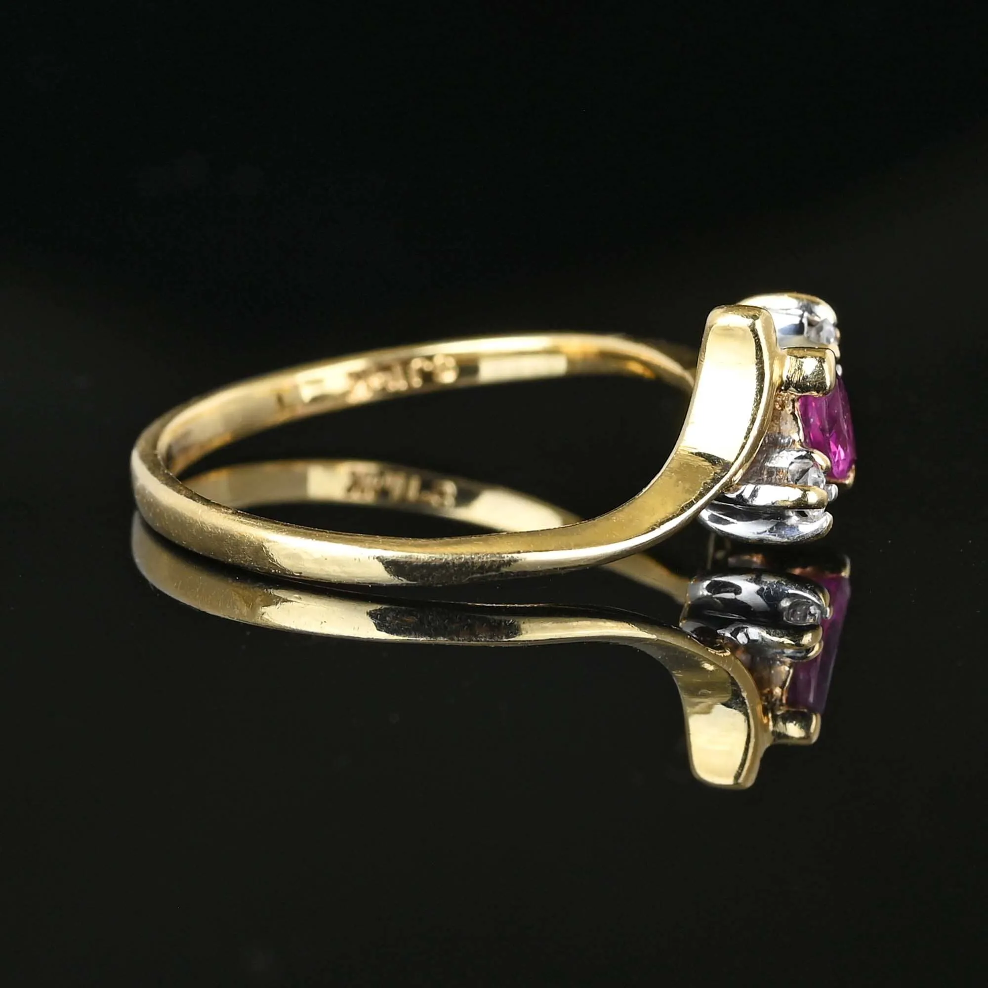 14K Gold Marquis Pink Sapphire Ring Diamond Accents