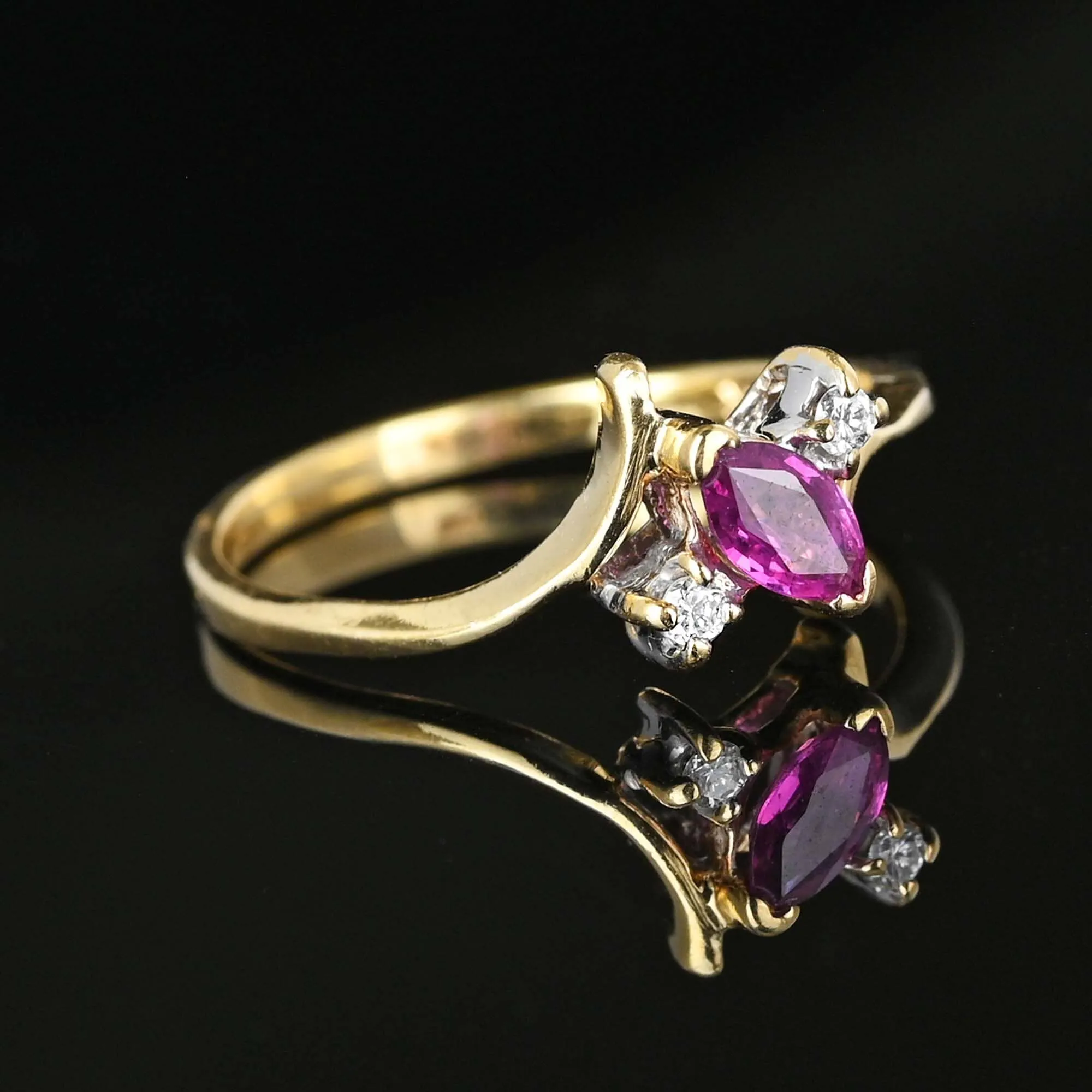 14K Gold Marquis Pink Sapphire Ring Diamond Accents