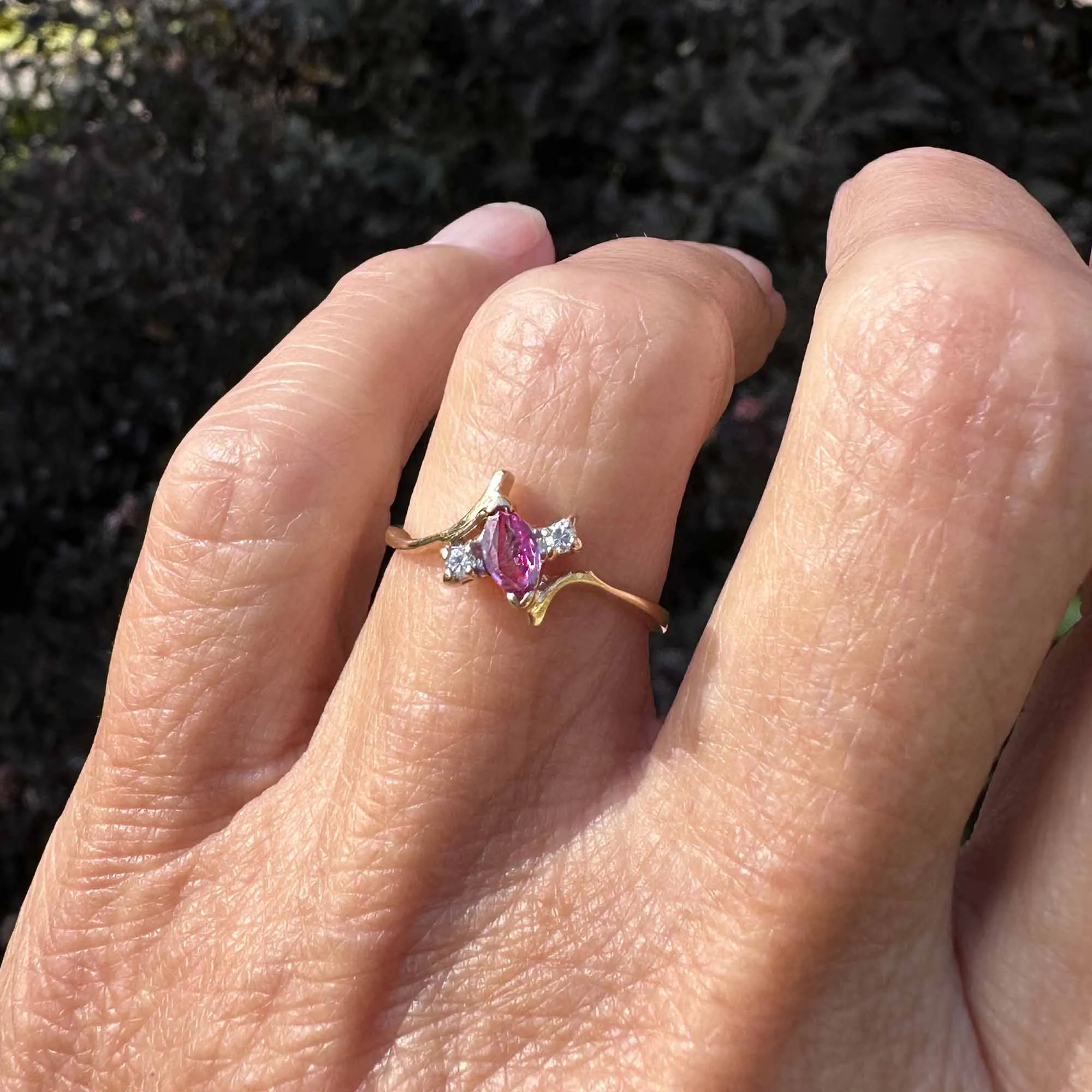 14K Gold Marquis Pink Sapphire Ring Diamond Accents