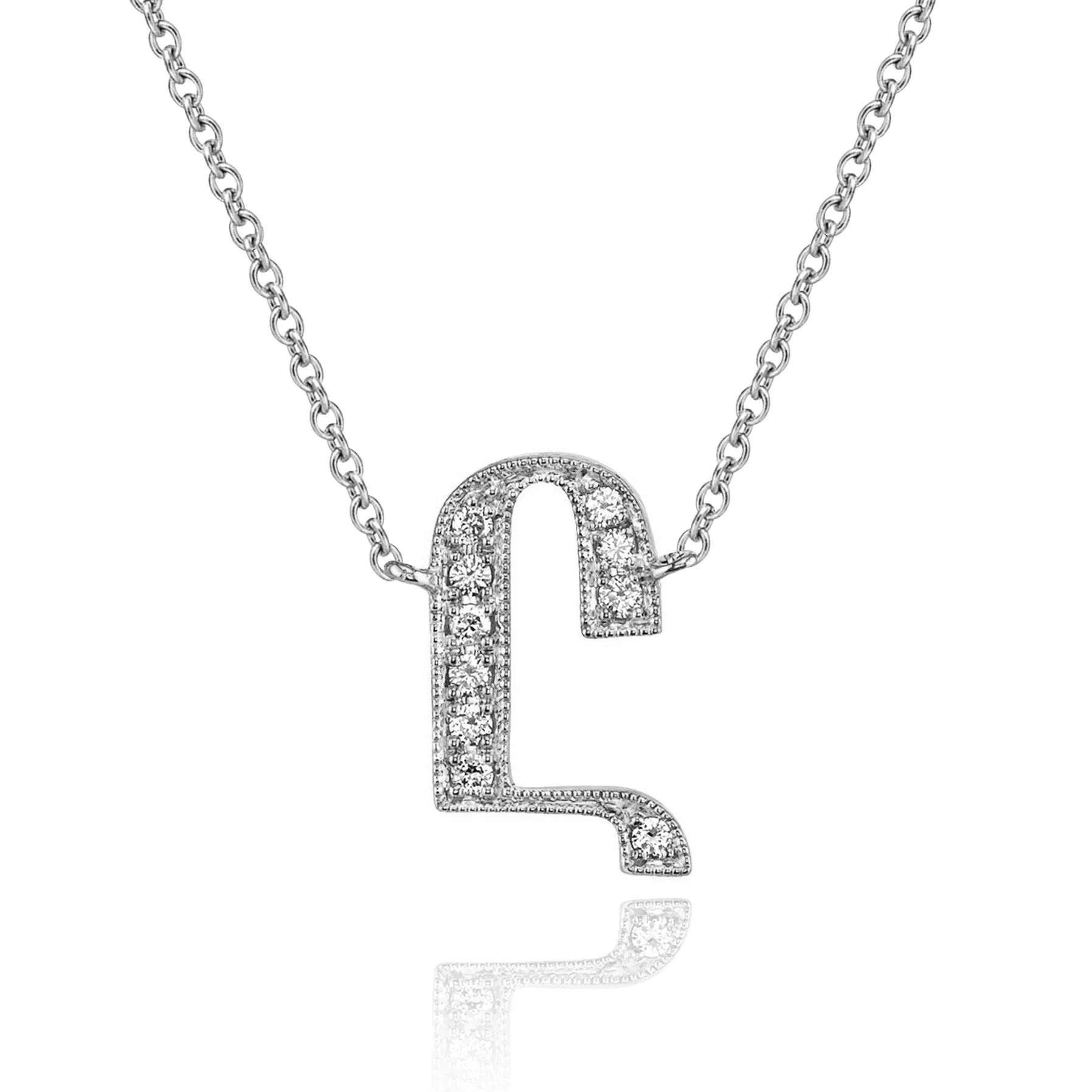 14K White Gold Armenian Initial Diamond Necklace