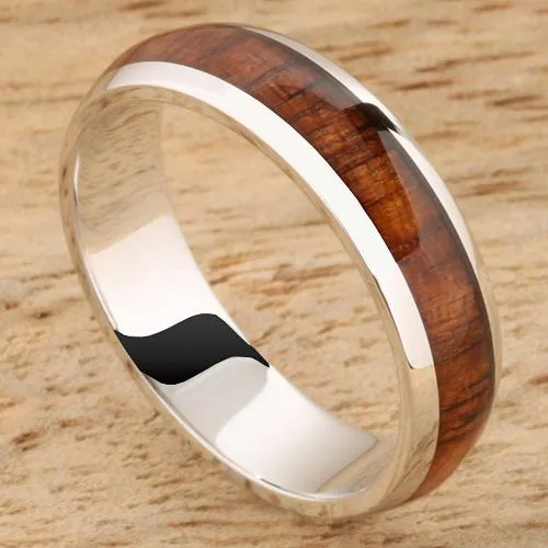 14K White Gold Natural Koa Wood Oval Wedding Ring 5mm