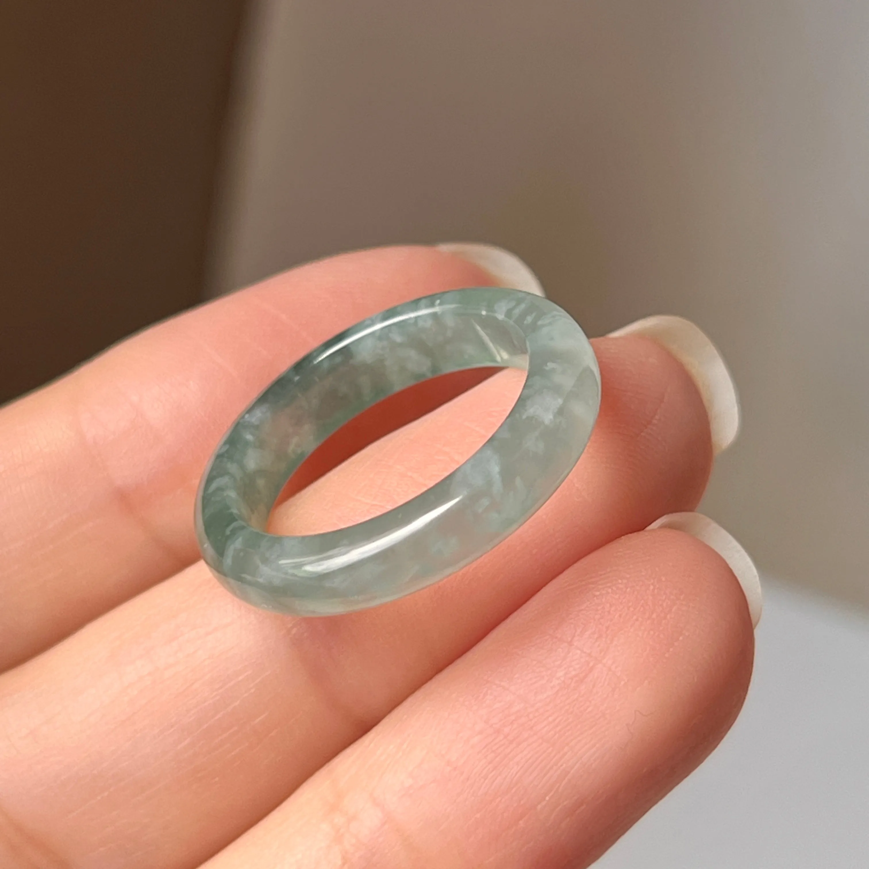 18.3mm A-Grade Natural Bluish Green Jadeite Abacus Ring Band and Donut Set No.162410