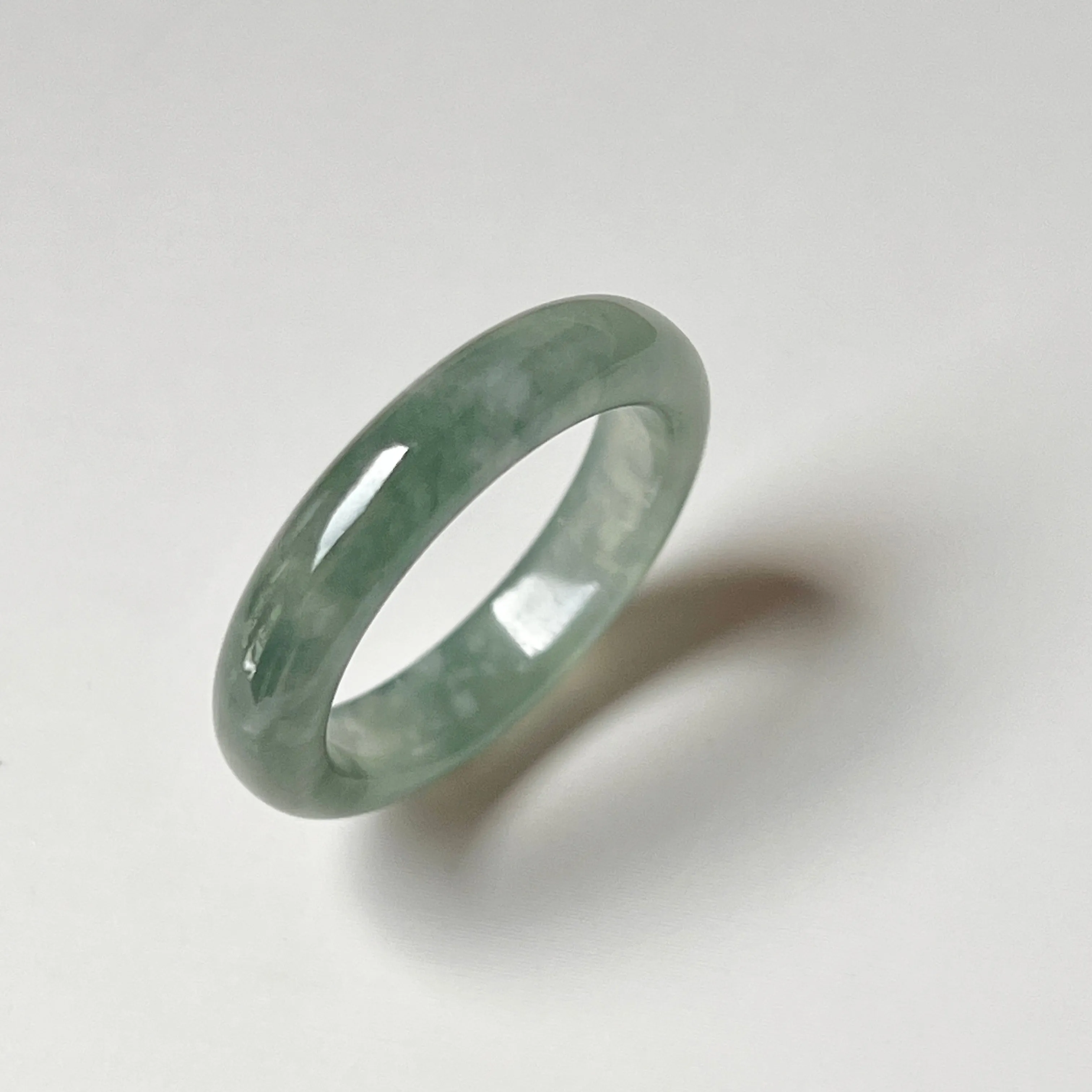 18.3mm A-Grade Natural Bluish Green Jadeite Abacus Ring Band and Donut Set No.162410