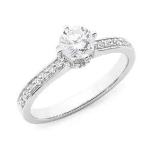 18Ct White Gold Diamond Claw Bead Set Shoulder Stone Engagement Ring