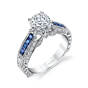 18K White Gold Diamond And Sapphire Engagement Ring