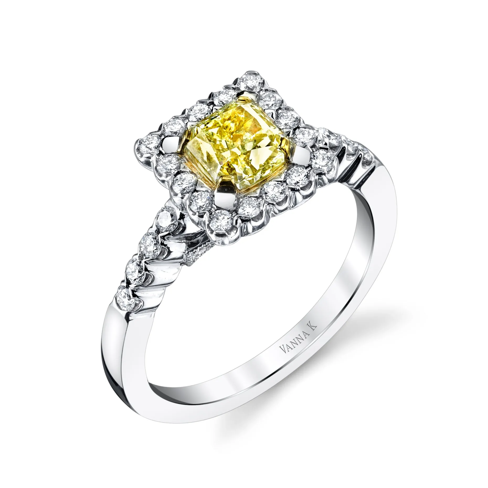 18K YELLOW DIAMOND HALO ENGAGEMENT RING