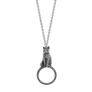 1928 Jewelry&reg; Pewter Cat Magnifying Glass Pendant Necklace 30In