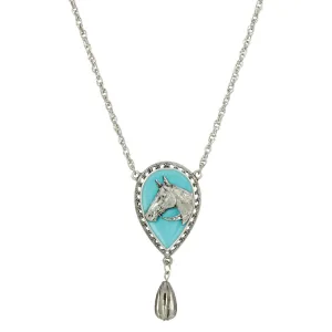 1928 Jewelry&reg; Silver Tone Turquoise Enamel Horse Head Necklace 18 Inch