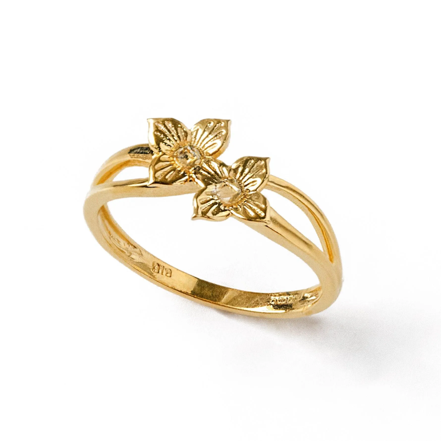 22ct Gold Dress Ring with Two Flowers PLR19002