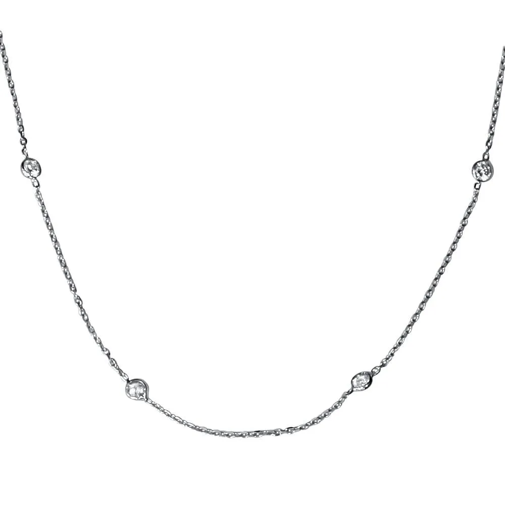 2Ct TW Round-Cut Women's Real Diamond Bezel Station 18" Necklace 14k White Gold