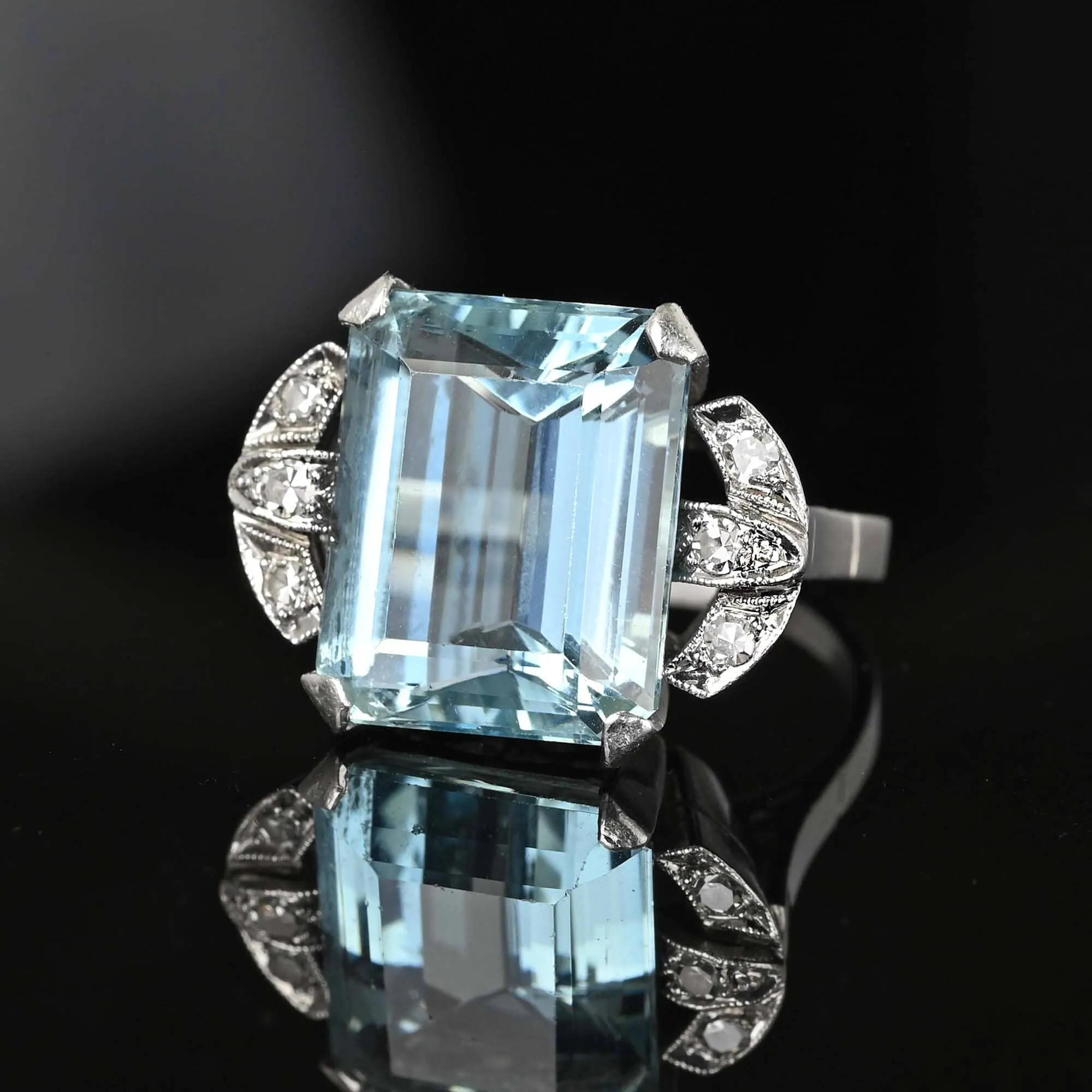 2nd Payment Art Deco Platinum Diamond Aquamarine Ring