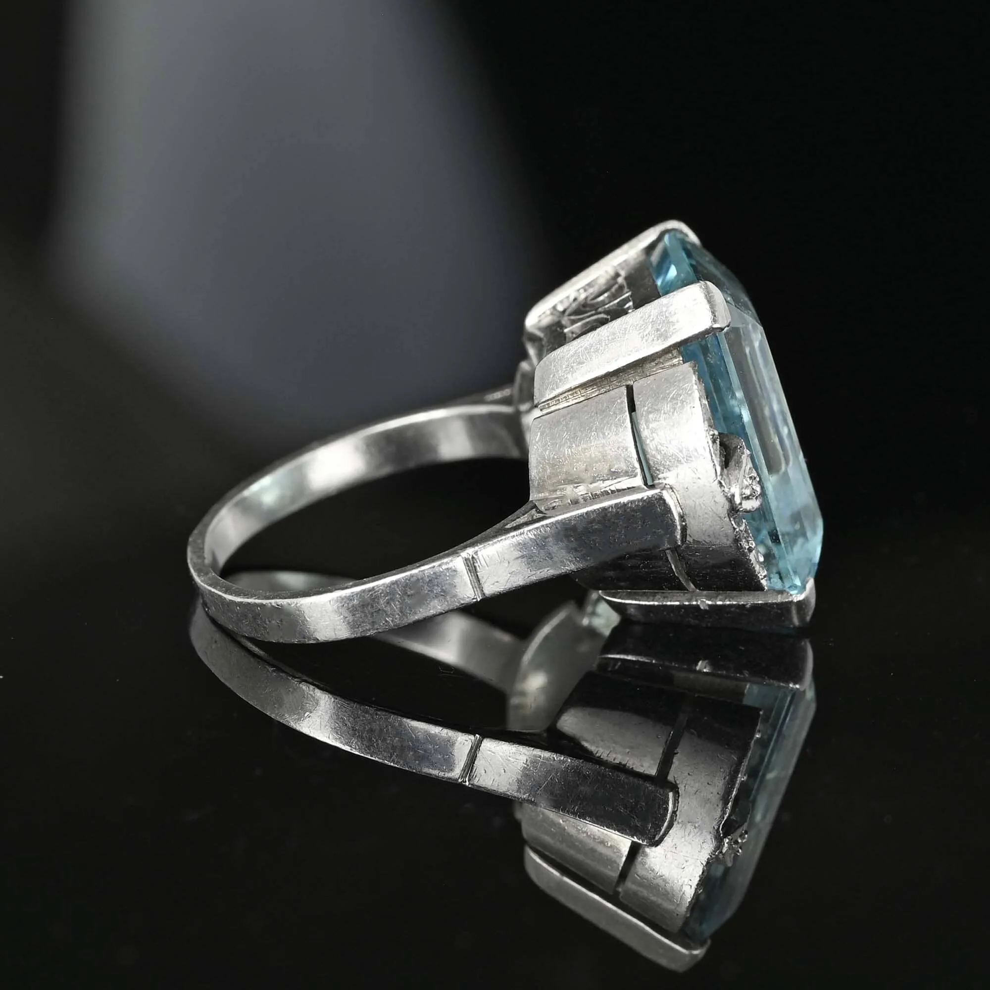 2nd Payment Art Deco Platinum Diamond Aquamarine Ring