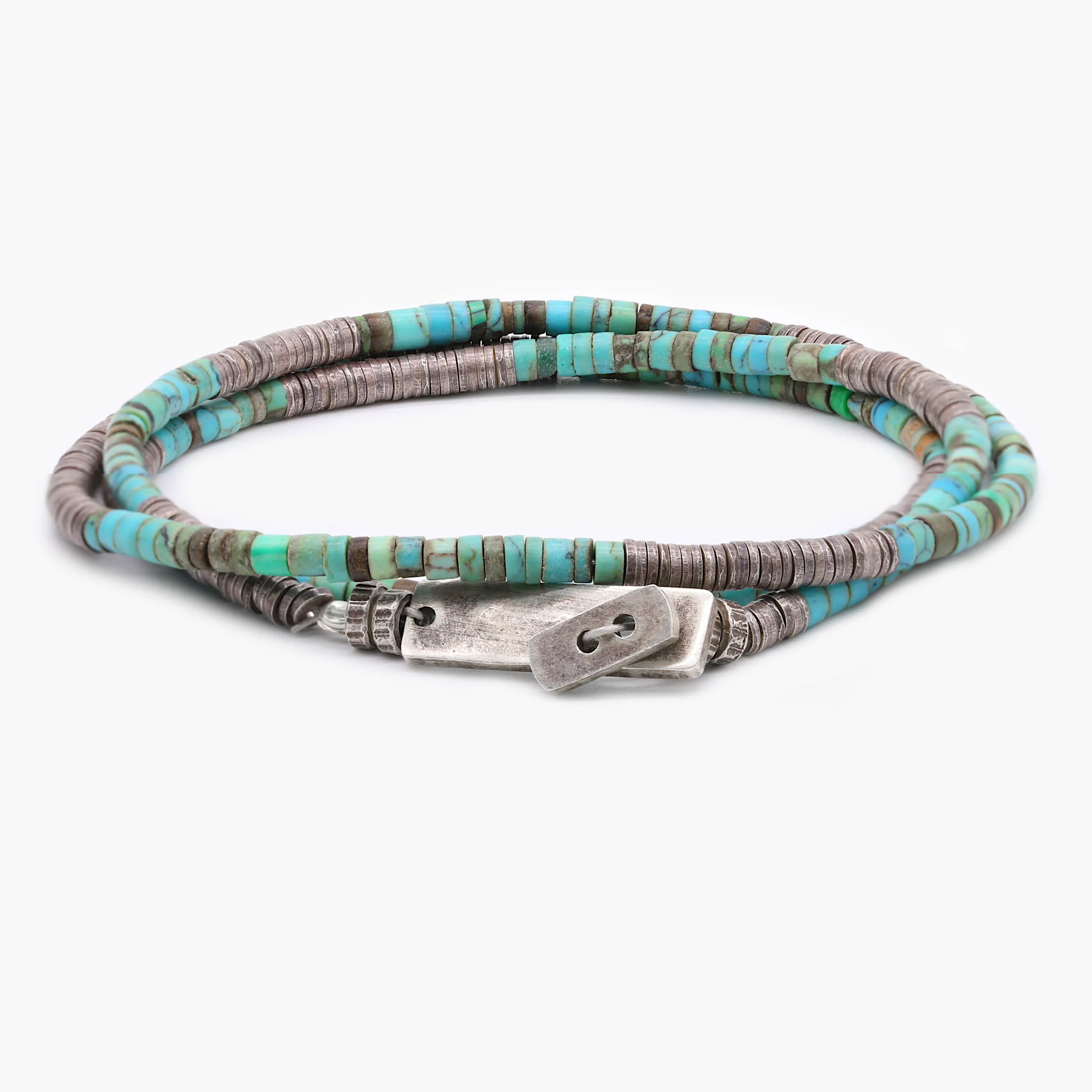 3 Laps Bracelet With Arizona Turquoise And Sterling Silver Beads