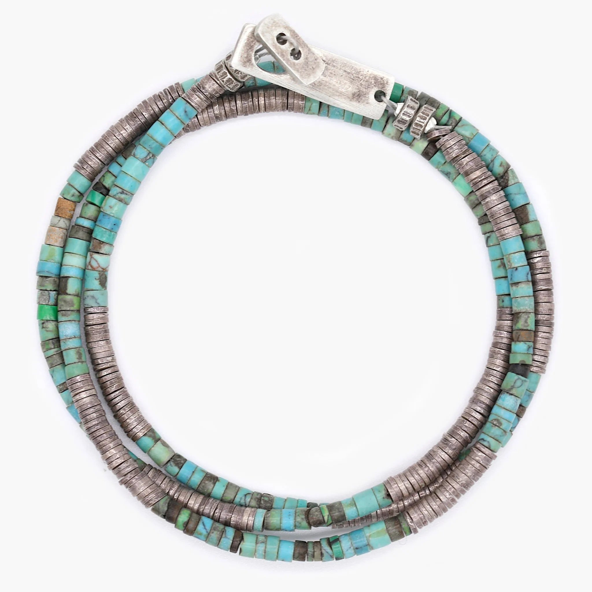 3 Laps Bracelet With Arizona Turquoise And Sterling Silver Beads