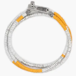 3 Laps Bracelet With Vinyl And Sterling Silver Beads (White/Orange)