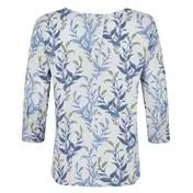 3/4 Sleeve Twill Underwater Leaves Print Top