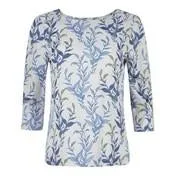 3/4 Sleeve Twill Underwater Leaves Print Top