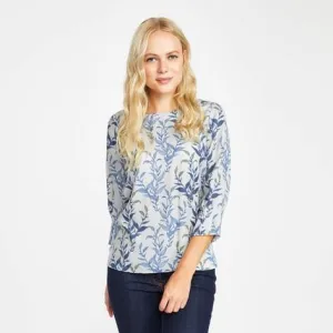 3/4 Sleeve Twill Underwater Leaves Print Top