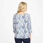 3/4 Sleeve Twill Underwater Leaves Print Top