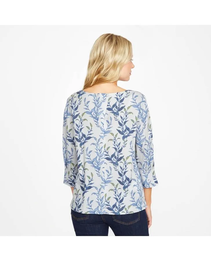 3/4 Sleeve Twill Underwater Leaves Print Top