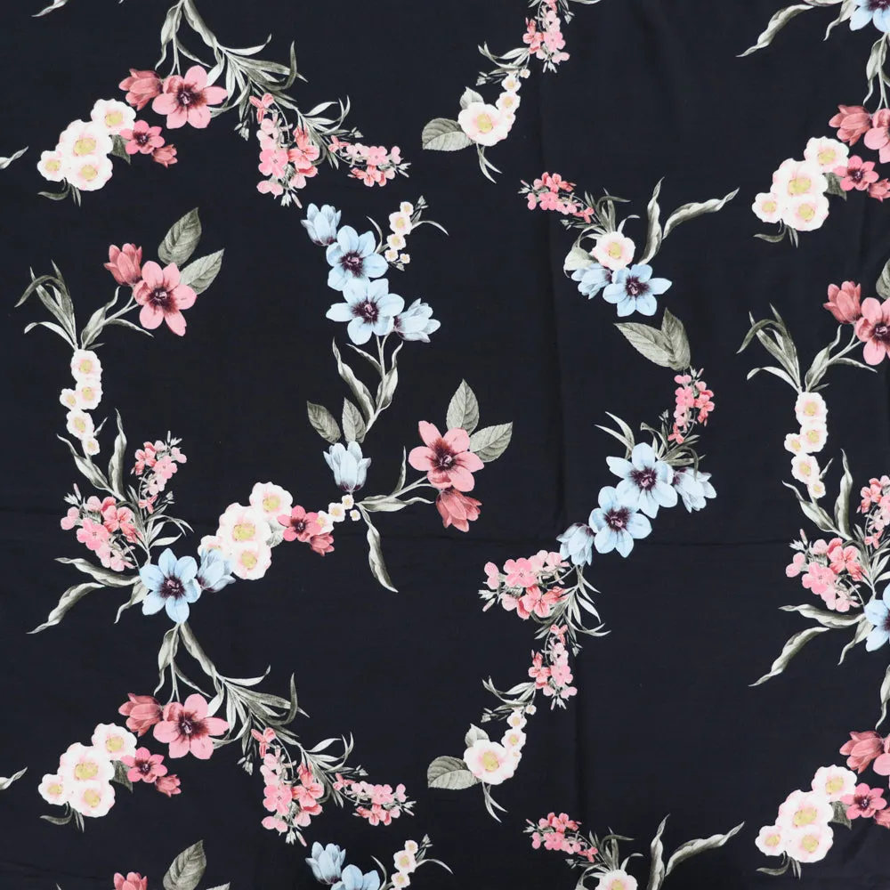 (49C) Black Floral Crepe Fabric