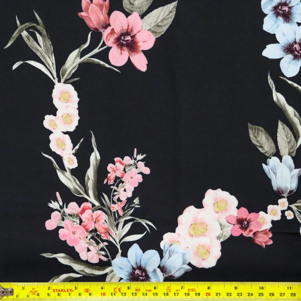 (49C) Black Floral Crepe Fabric