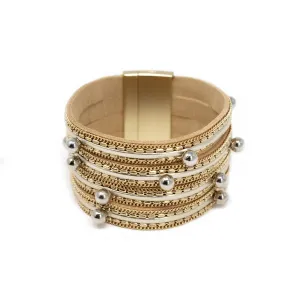 4Row Chain and Bead Suede Bracelet Gold T