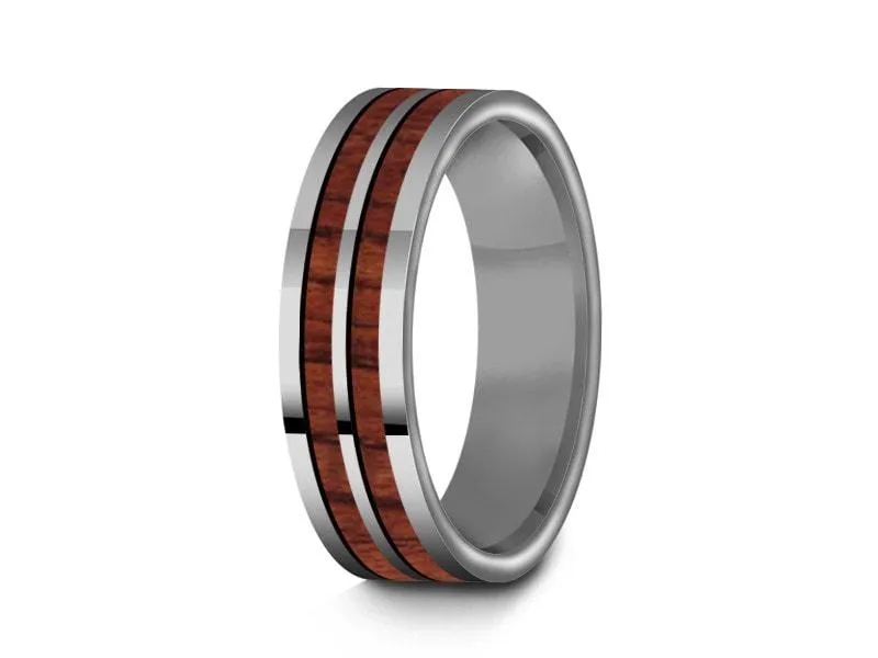 6MM HAWAIIAN Koa Wood Tungsten WEDDING BAND FLAT AND GRAY INTERIOR