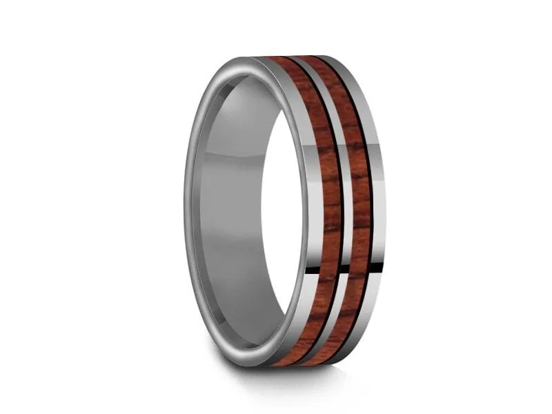 6MM HAWAIIAN Koa Wood Tungsten WEDDING BAND FLAT AND GRAY INTERIOR