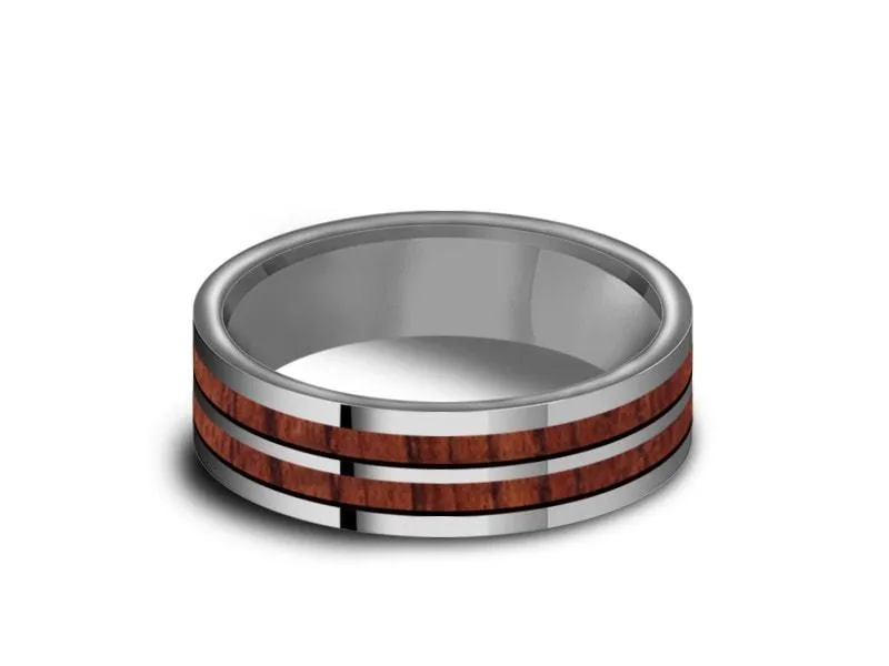 6MM HAWAIIAN Koa Wood Tungsten WEDDING BAND FLAT AND GRAY INTERIOR