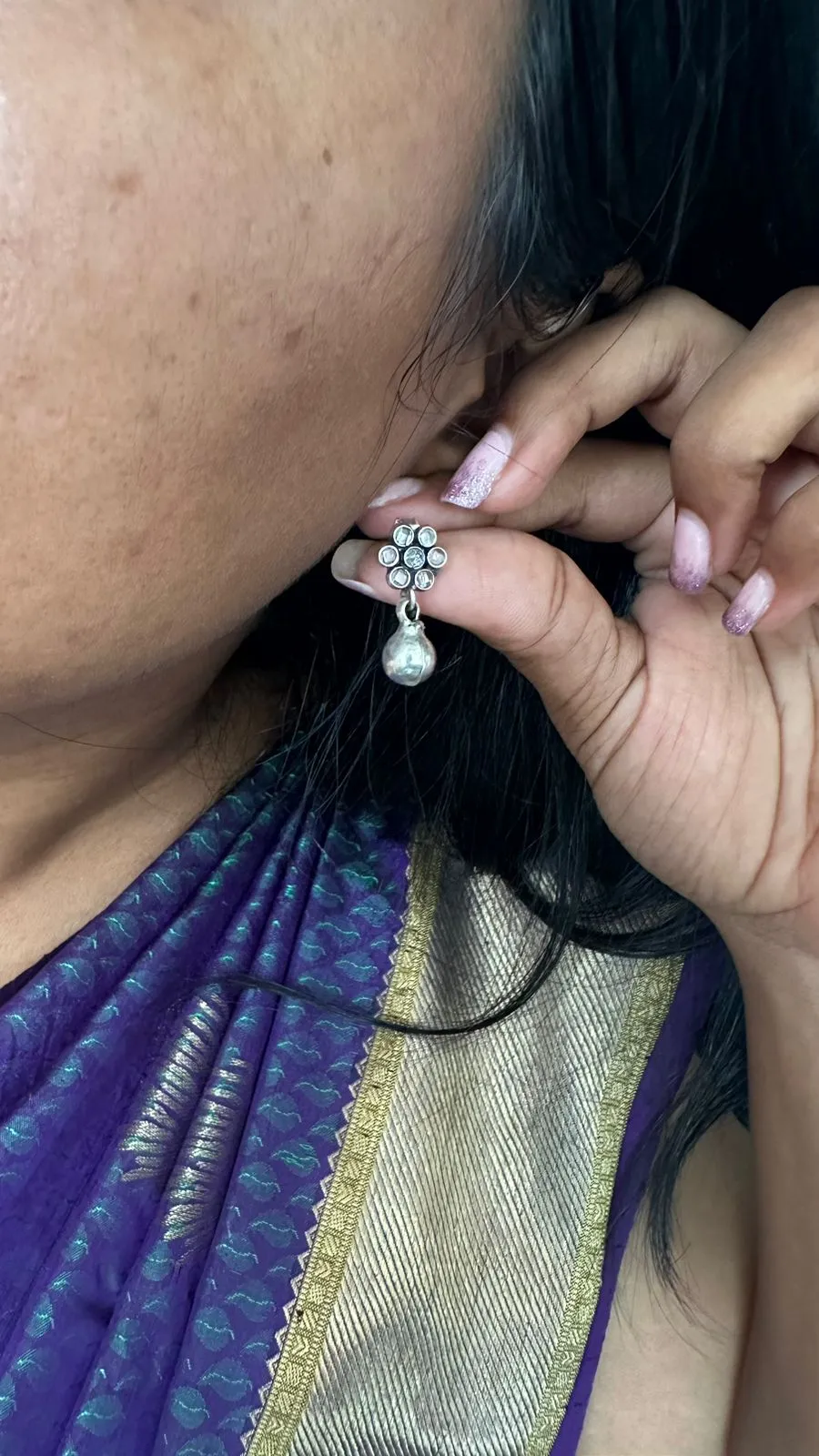 92.5 Silver Drop Stone Earring