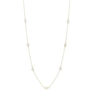 9kt Gold Seven Pearl & Chain Pendant Necklace