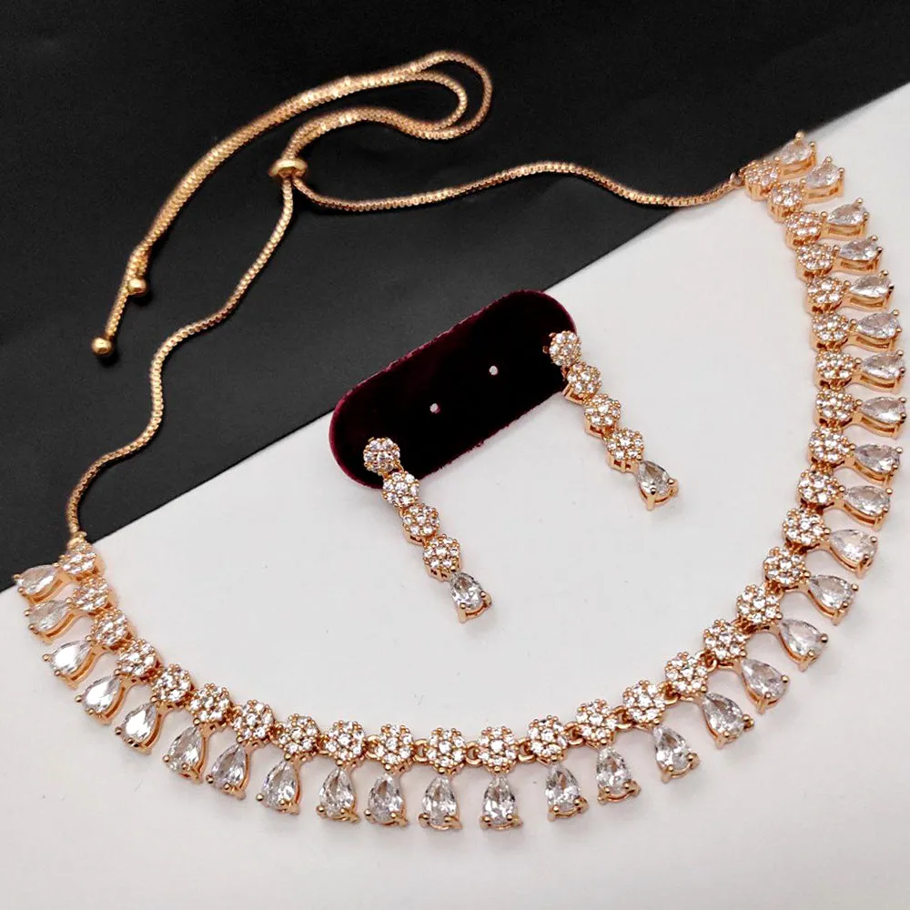 Aamrapali Rose Gold  Plated AD Necklace Set