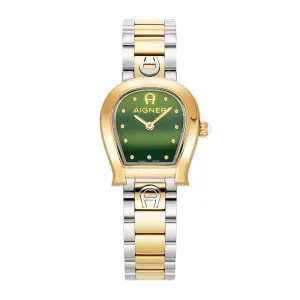 Aigner Ancona Womens Stainless Steel Watch with Elegant Green Dial and Silver-Gold Plating