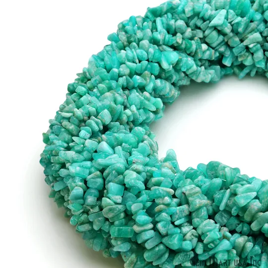 Amazonite Chip Beads, 34 Inch, Natural Chip Strands, Drilled Strung Nugget Beads, 3-7mm, Polished, GemMartUSA (CHAZ-70001)