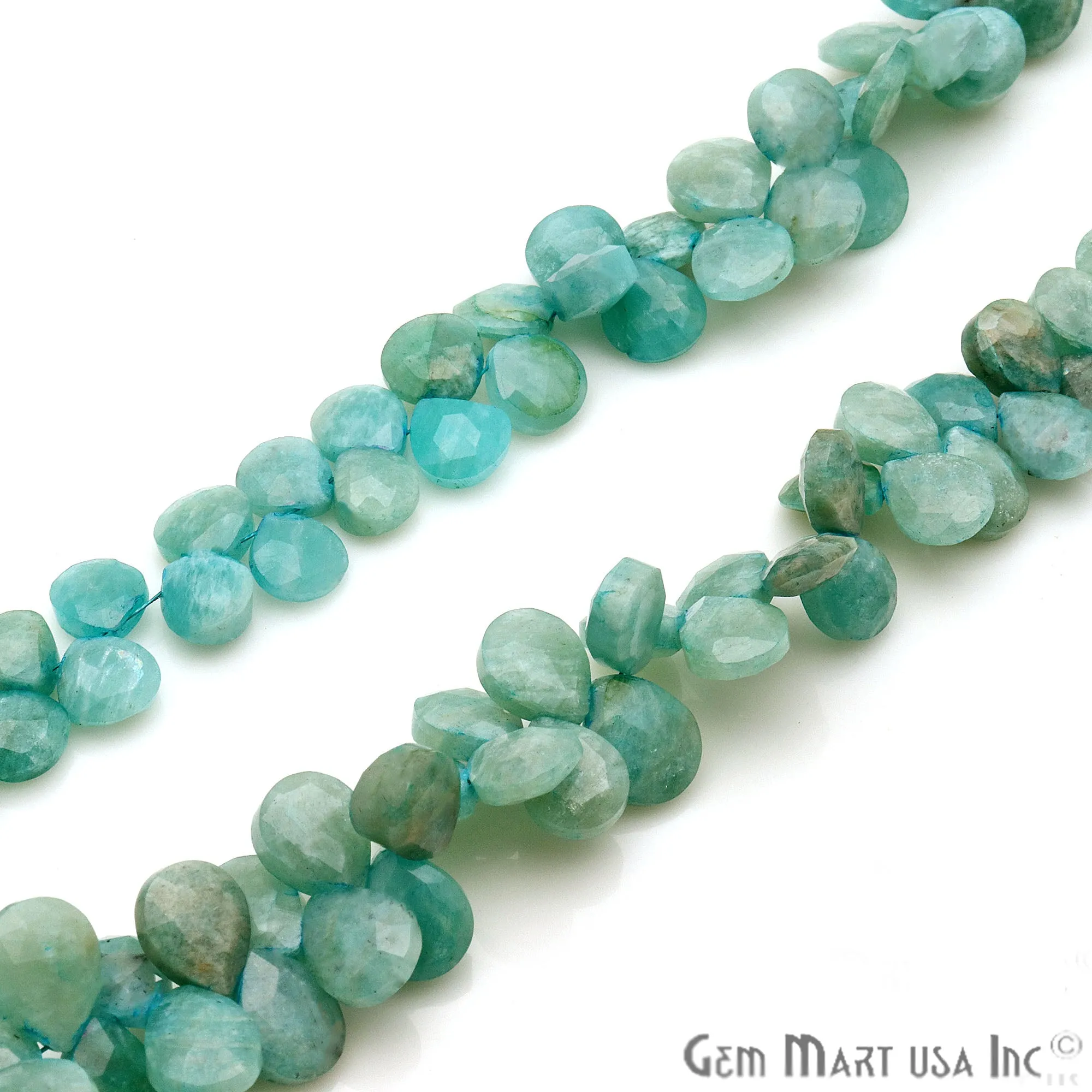 Amazonite Heart Beads, 8 Inch Gemstone Strands, Drilled Strung Briolette Beads, Heart Shape, 9mm