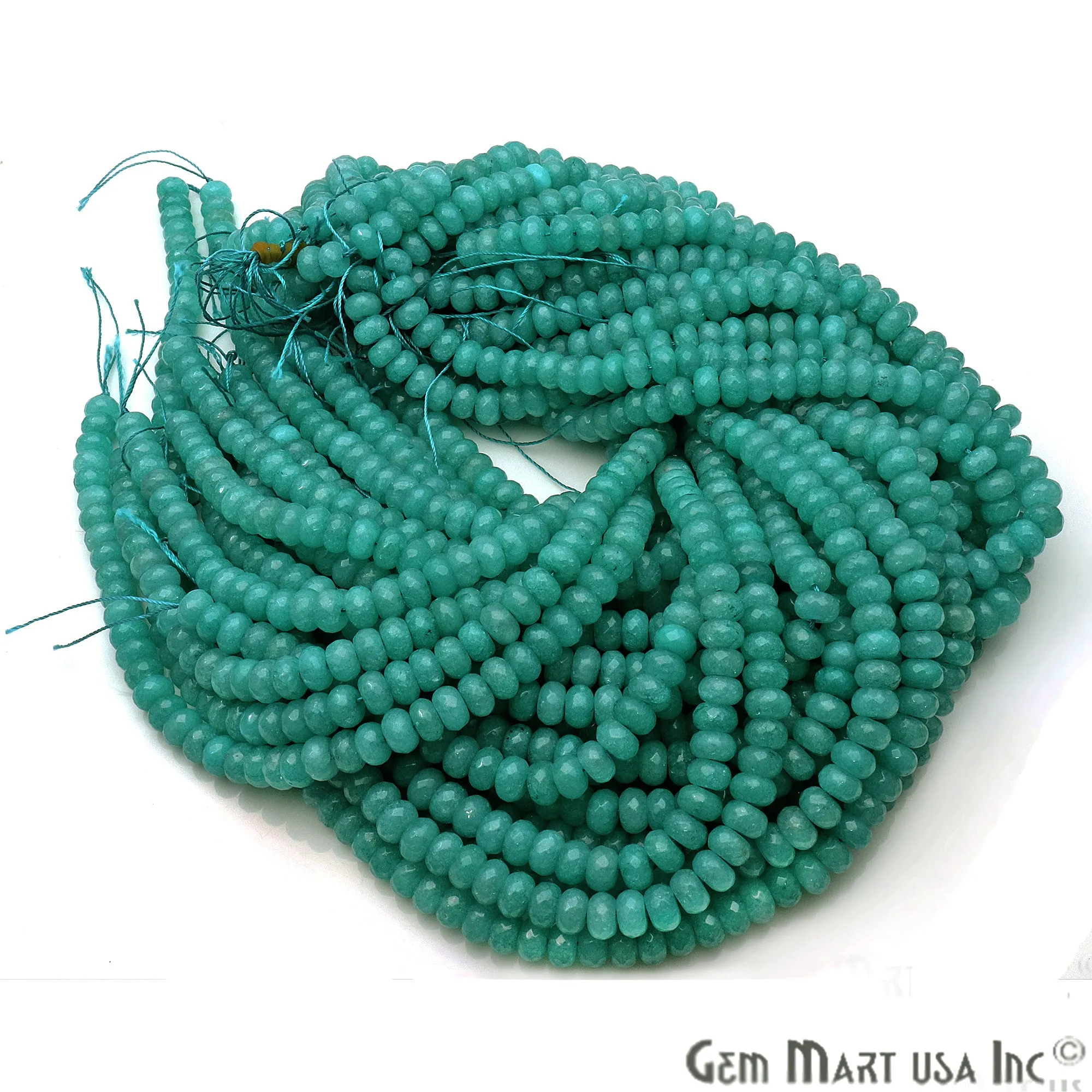 Amazonite Rondelle Beads, 14 Inch Gemstone Strands, Drilled Strung Nugget Beads, Faceted Round, 7-8mm