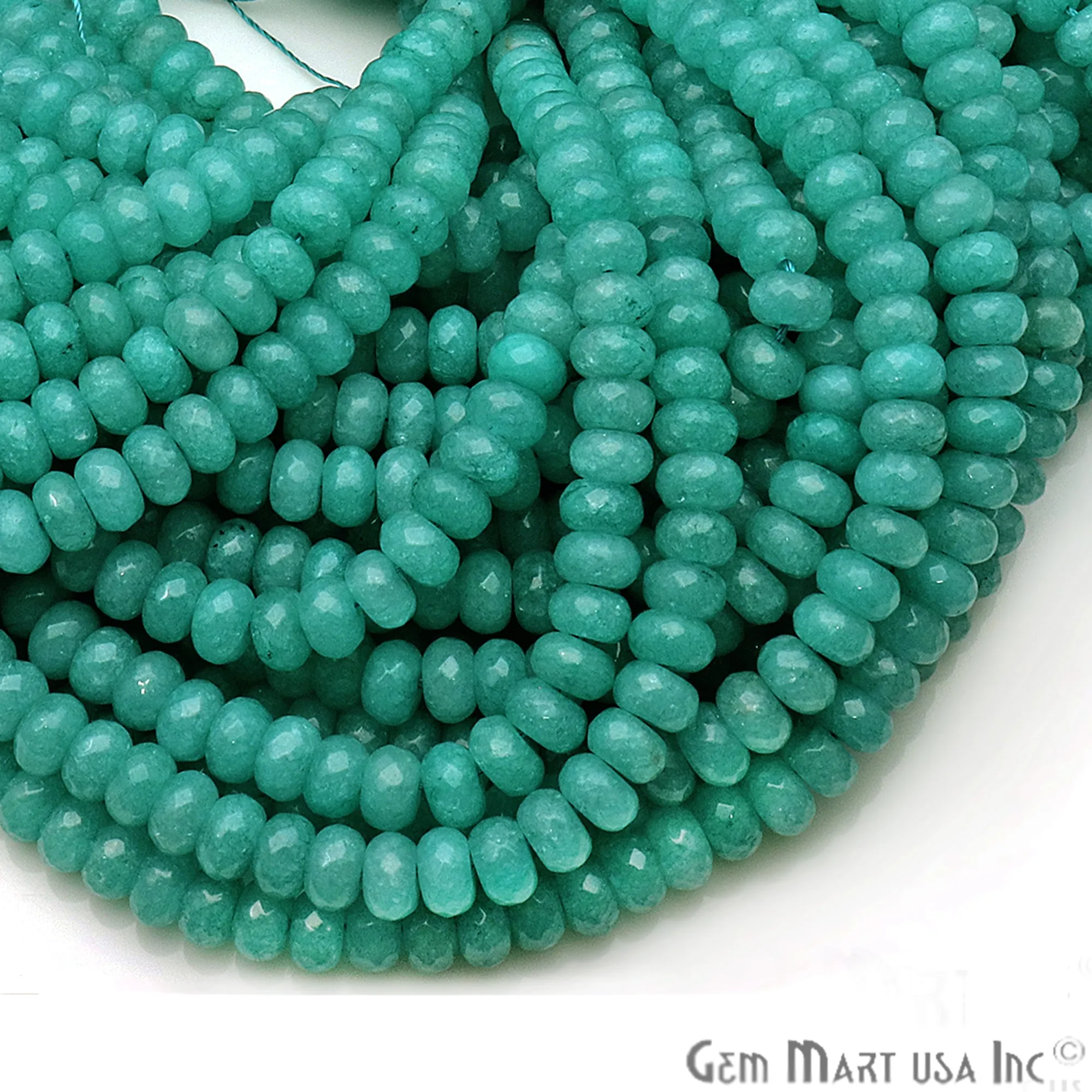 Amazonite Rondelle Beads, 14 Inch Gemstone Strands, Drilled Strung Nugget Beads, Faceted Round, 7-8mm